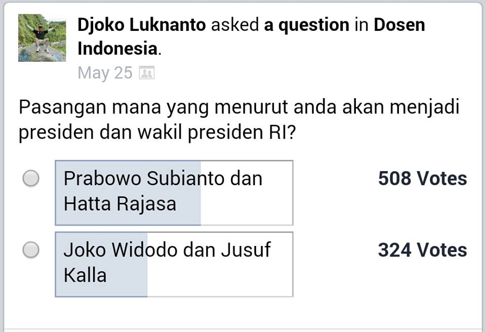 Hasil jajak pendapat di kalangan dosen Indonesia 9 Juni 2014