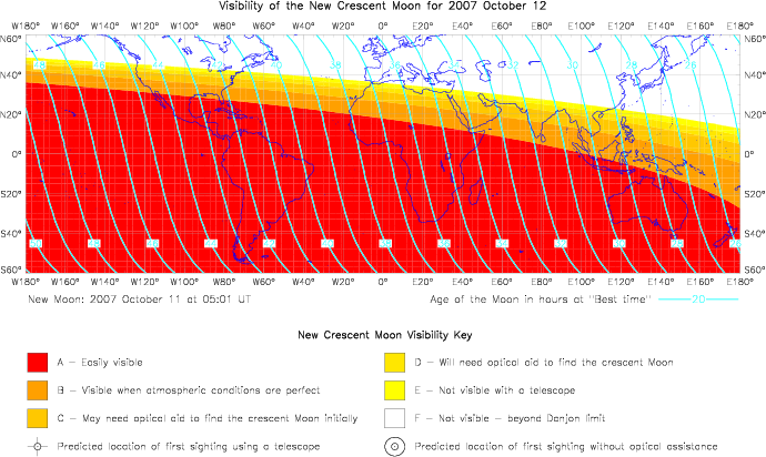 Global lunar visibility map for 2007 October 12